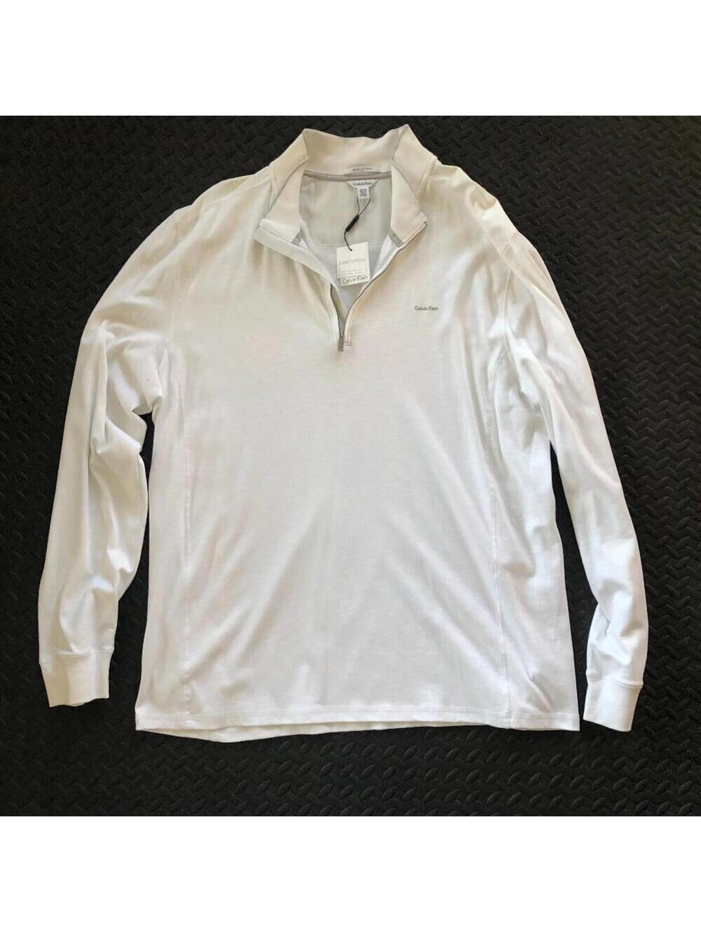 WHITE CALVIN KLEIN LIQUID COTTON QUARTER ZIP LONG SLEEVE SHIRT SIZE XL/TG
